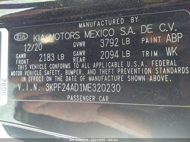 2021 Kia Forte, VIN: 3KPF24AD1ME320230