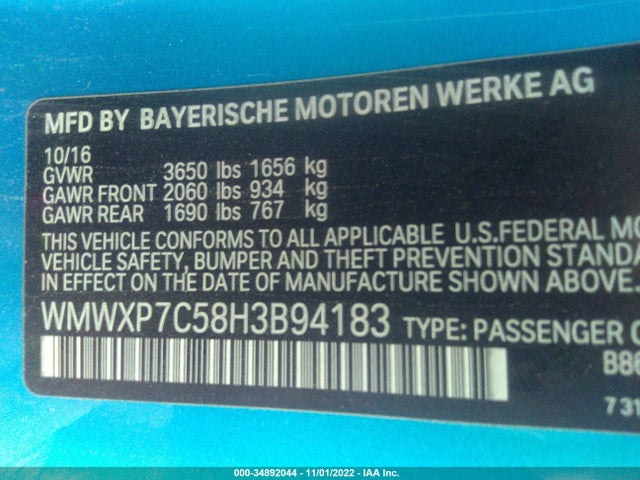 WMWXP7C58H3B94183 Mini HARDTOP 2 DOOR