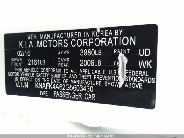 KNAFK4A62G5603430 KIA FORTE LX