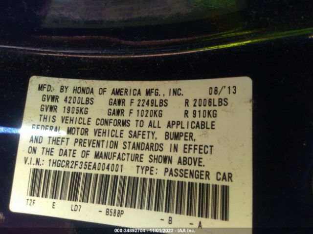 1HGCR2F35EA004001 Honda ACCORD LX