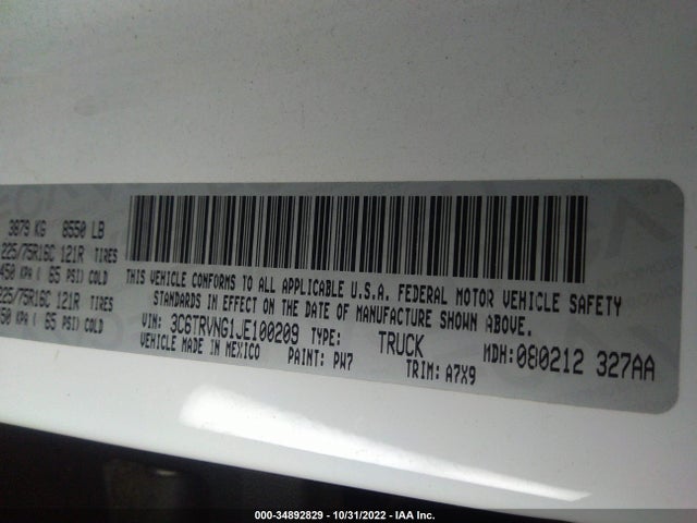 RAM Promaster Cargo Van 2018 3C6TRVNG1JE100209 Image 9