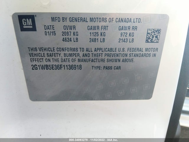 2015 CHEVROLET IMPALA LIMITED LT VIN: 2G1WB5E36F1136918