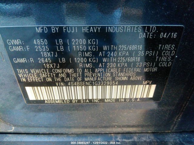 4S4BSENC1G3329054 Subaru Outback 3.6r Limited