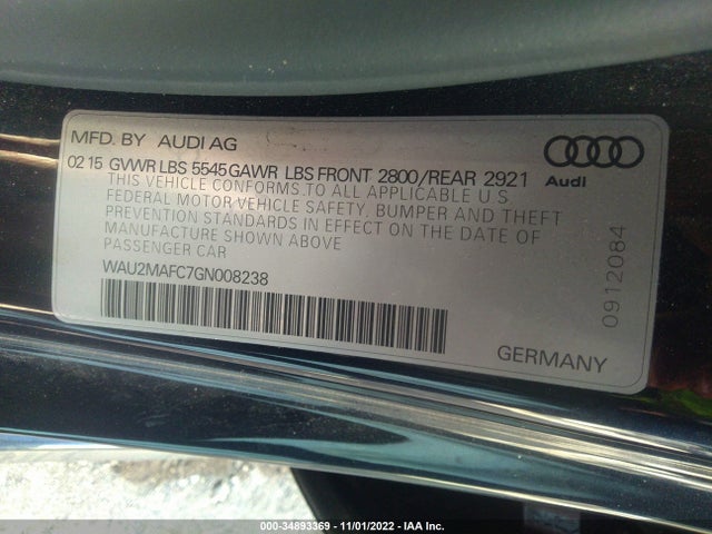 2016 Audi A7, VIN: WAU2MAFC7GN008238