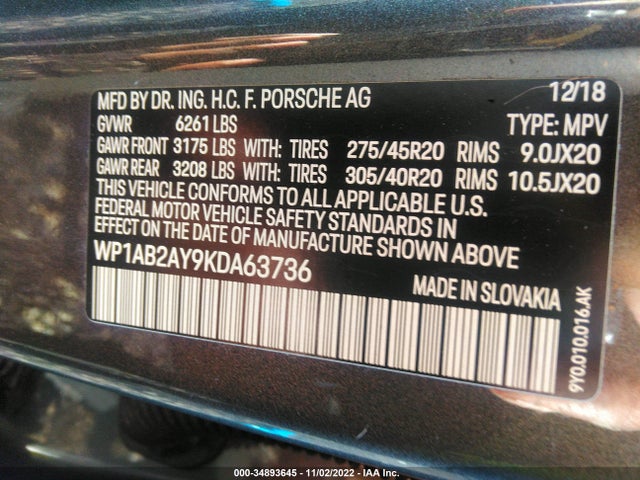 2019 Porsche Cayenne, VIN: WP1AB2AY9KDA63736