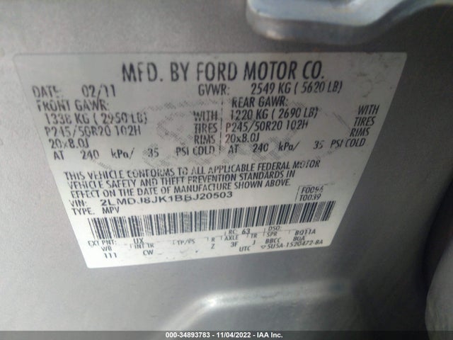 Lincoln MKX 2011 2LMDJ8JK1BBJ20503 Image 10