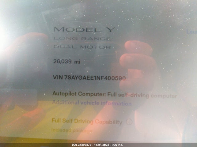 Tesla Model Y Long Range 2022 7SAYGAEE1NF400590 Image 11