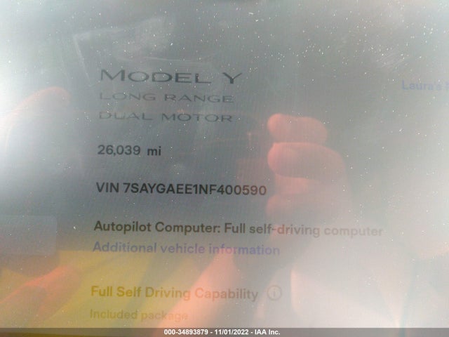 Tesla Model Y Long Range 2022 7SAYGAEE1NF400590 Image 13
