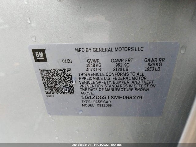 Chevrolet MALIBU LT 2021 1G1ZD5STXMF068379 Image 9
