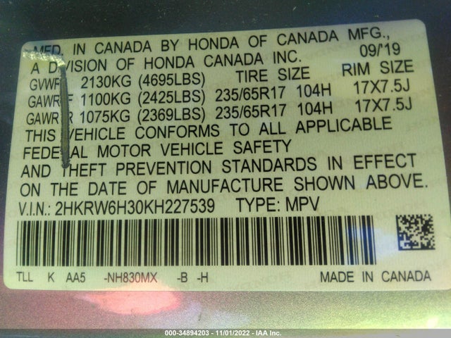 Honda CR-V LX 2019 2HKRW6H30KH227539 Image 9
