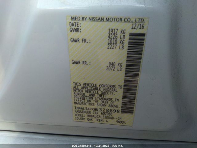 1N4AL3APXHN328698 Nissan Altima 2.5 S