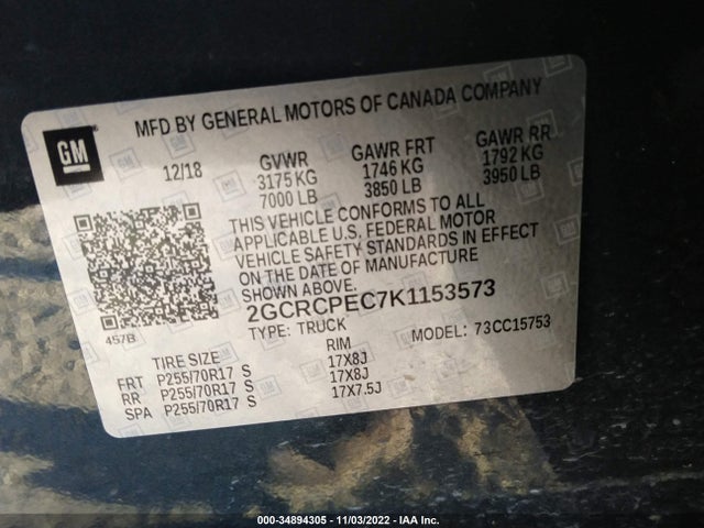 2019 Chevrolet Silverado 1500, VIN: 2GCRCPEC7K1153573