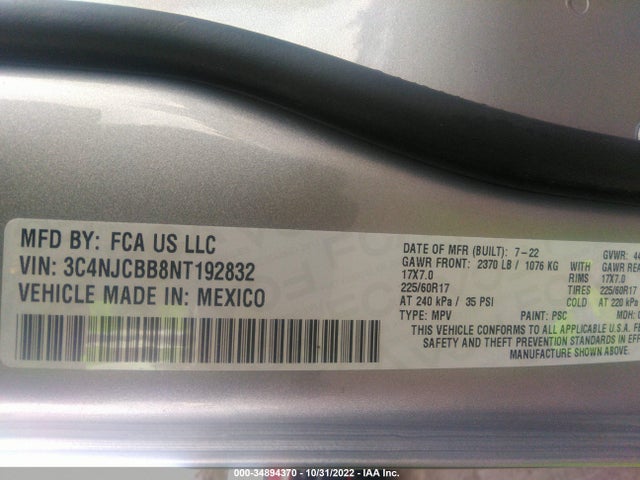 2022 Jeep Compass, VIN: 3C4NJCBB8NT192832