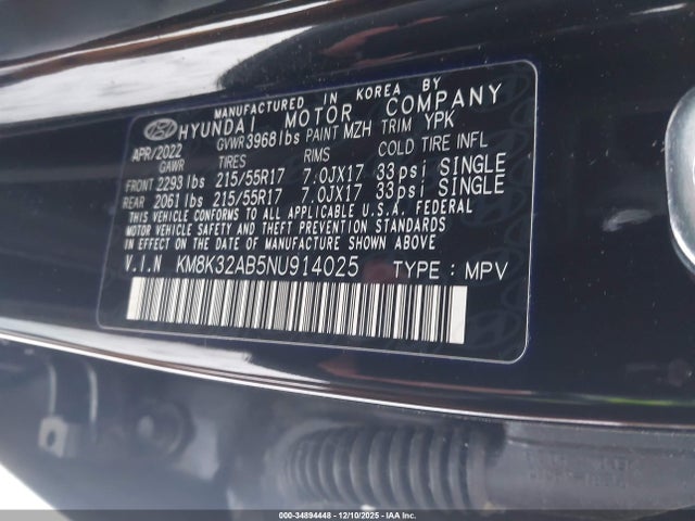 Aukcja sprzedaży 2022 Hyundai Kona Sel, vin: KM8K32AB5NU914025, numer aukcji: 34894448
