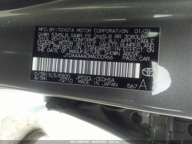 2021 Toyota Mirai, VIN: JTDAAAAA0MA000966