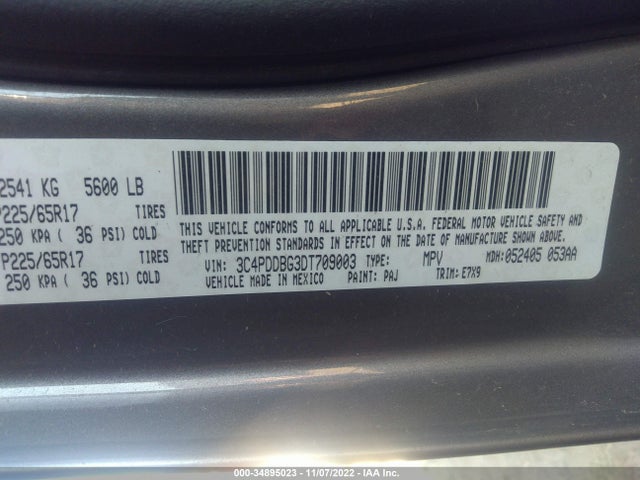 2013 DODGE JOURNEY SXT VIN: 3C4PDDBG3DT709003