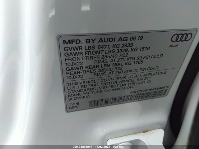2019 Audi Q8, VIN: WA1CVAF19KD046016