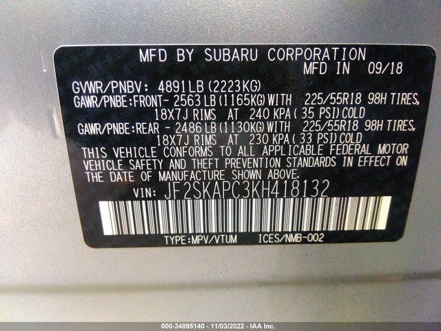 2019 Subaru Forester, VIN: JF2SKAPC3KH418132