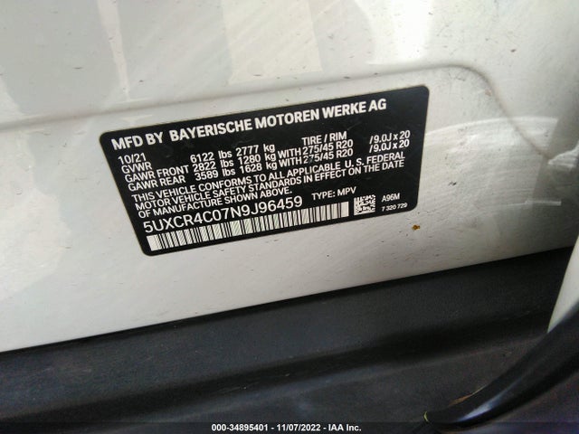 BMW X5 Sdrive40i 2022 5UXCR4C07N9J96459 Image 10
