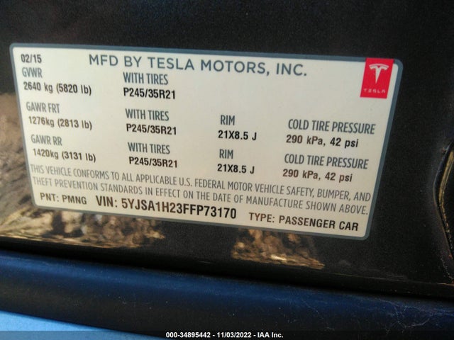 5YJSA1H23FFP73170 Tesla Model S 85d/p85d/70d/90d/p90d