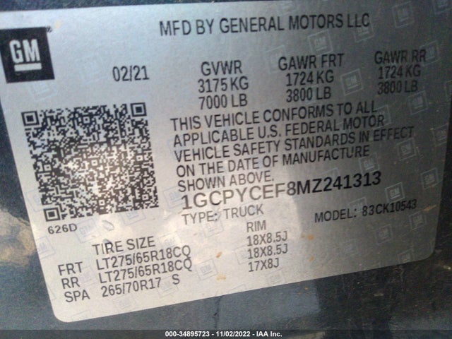 Chevrolet Silverado 1500 Custom Trail Boss 2021 1GCPYCEF8MZ241313 Image 10