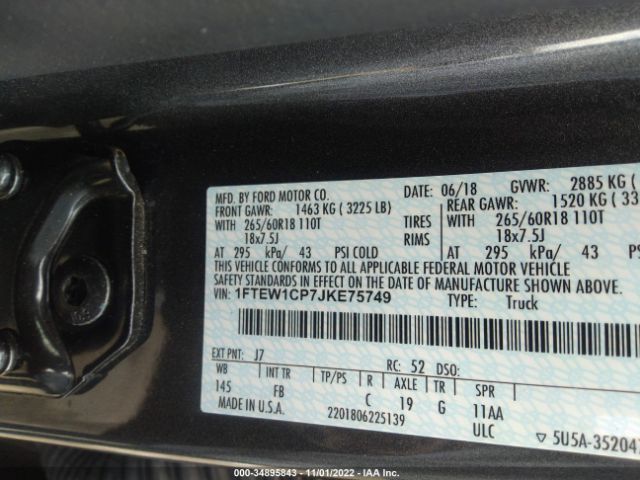 1FTEW1CP7JKE75749 Ford F-150 Xl/xlt/lariat