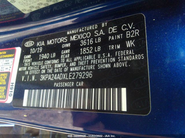 3KPA24ADXLE279296 KIA Rio