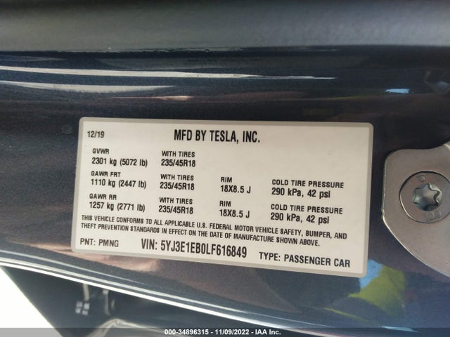 Tesla Model 3 Long Range 2020 5YJ3E1EB0LF616849 Image 8