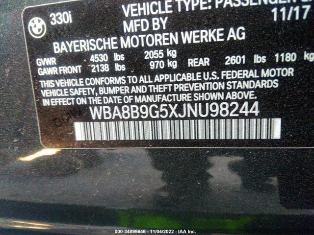 2018 BMW 3 Series, VIN: WBA8B9G5XJNU98244