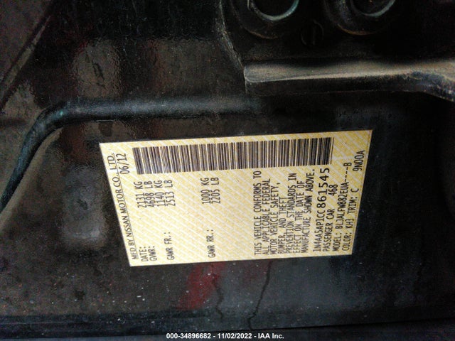 2012 NISSAN MAXIMA 3.5 SV VIN: 1N4AA5AP1CC861545