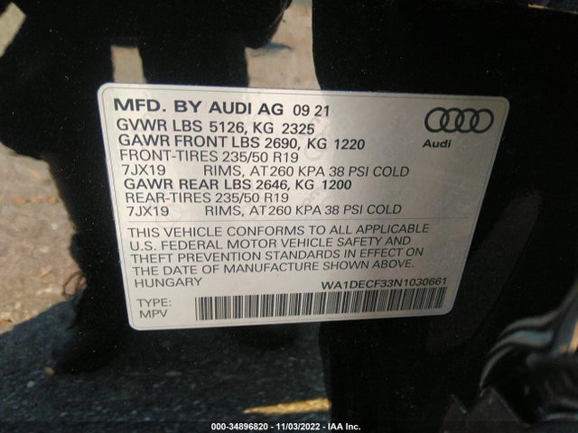 2022 Audi Q3, VIN: WA1DECF33N1030661
