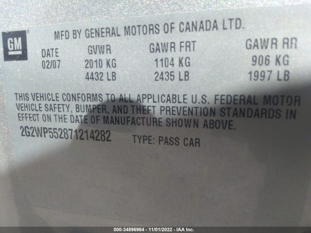 2007 PONTIAC GRAND PRIX VIN: 2G2WP552871214282