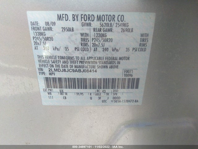 Lincoln MKX 2010 2LMDJ8JC9ABJ08414 Image 9