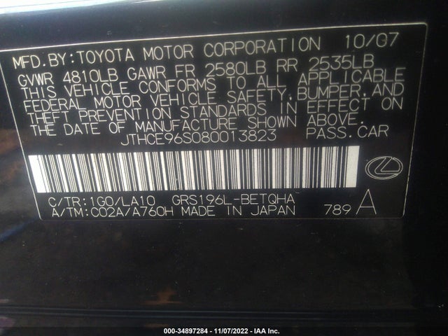 Lexus GS 350 2008 JTHCE96S080013823 Image 10