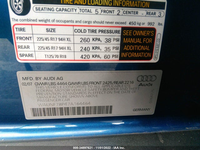 Audi A3 2007 WAUNF78P47A164464 Image 10