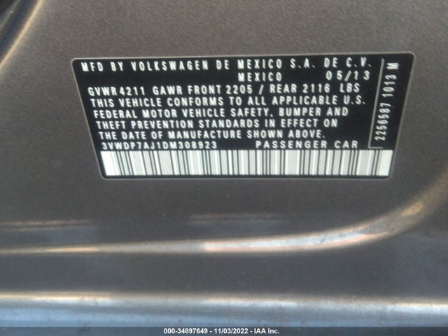 2013 VOLKSWAGEN JETTA SEDAN SE W/CONVENIENCE VIN: 3VWDP7AJ1DM308923