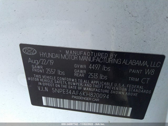 Hyundai SONATA SEL 2019 5NPE34AF6KH820094 Image 9