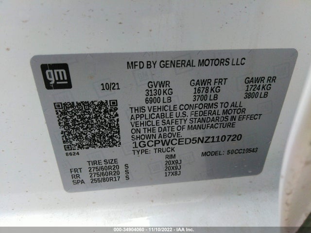 Chevrolet Silverado 1500 Ltd Lt 2022 1GCPWCED5NZ110720 Image 9