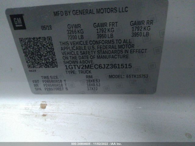 1GTV2MEC6JZ361515 GMC Sierra 1500 Sle