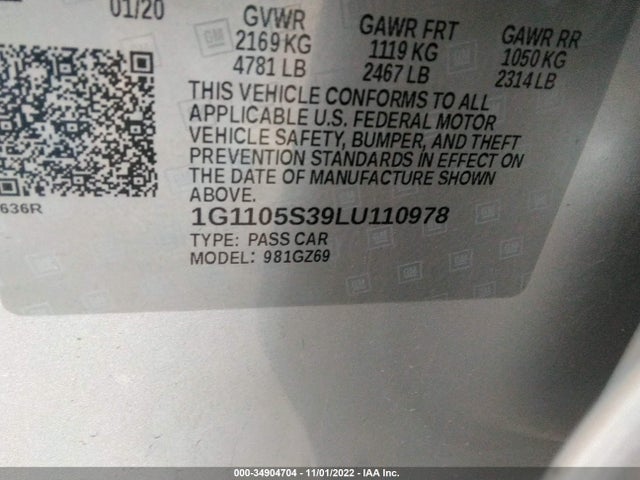 2020 Chevrolet Impala, VIN: 1G1105S39LU110978