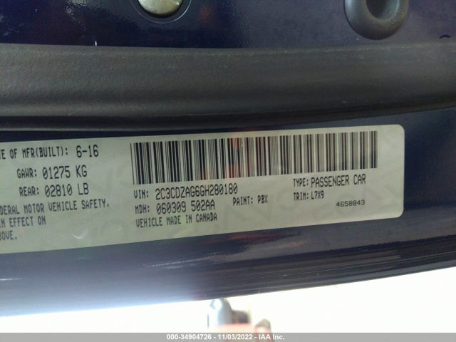 2016 Dodge Challenger, VIN: 2C3CDZAG6GH280180