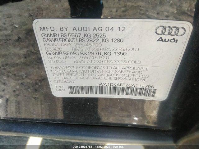 WA1DKAFP2CA112796 Audi Q5 3.2l Premium Plus