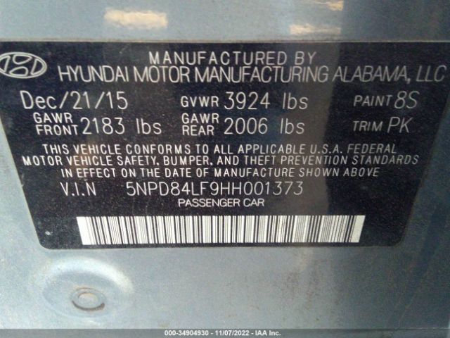 5NPD84LF9HH001373 Hyundai ELANTRA SE