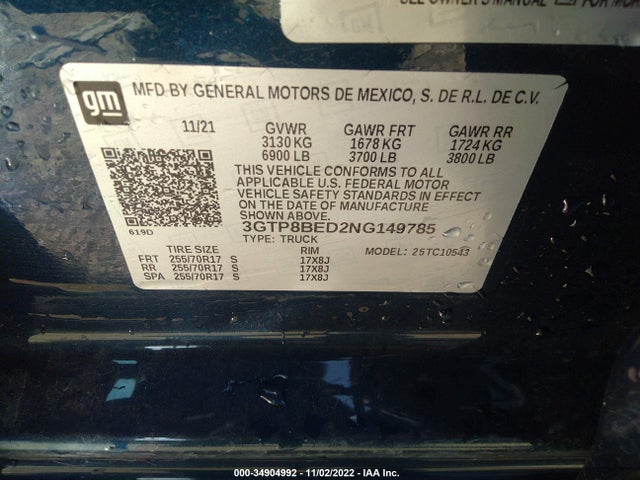 2022 GMC Sierra 1500, VIN: 3GTP8BED2NG149785