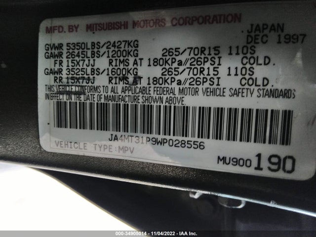 JA4MT31P9WP028556 Mitsubishi Montero Sport Ls