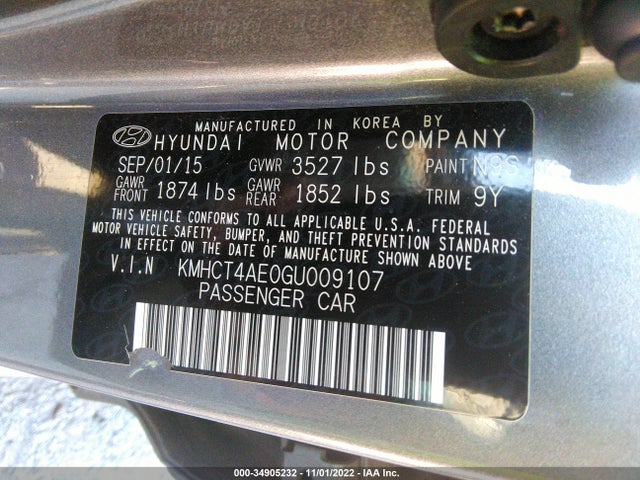 2016 HYUNDAI ACCENT SE VIN: KMHCT4AE0GU009107