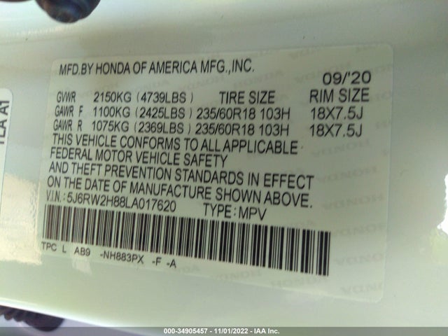 2020 Honda CR-V, VIN: 5J6RW2H88LA017620