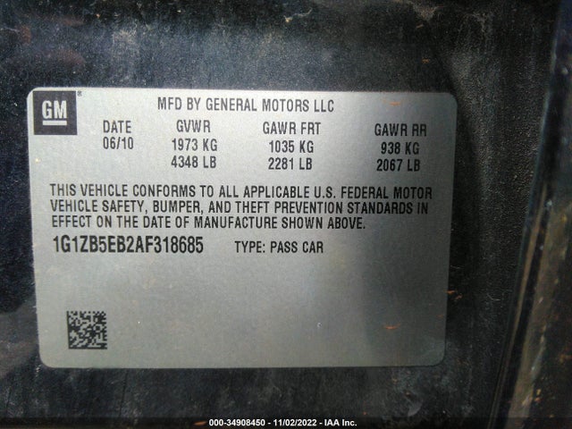 2010 CHEVROLET MALIBU LS W/1LS VIN: 1G1ZB5EB2AF318685