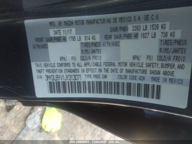2018 TOYOTA YARIS IA VIN: 3MYDLBYV1JY313071