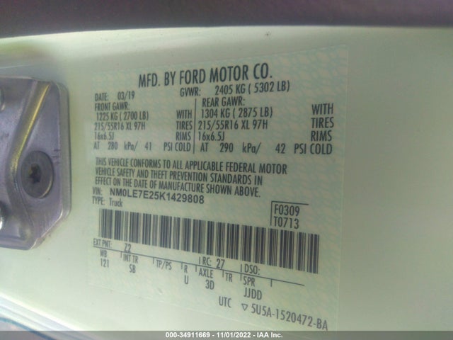2019 Ford Transit Connect, VIN: NM0LE7E25K1429808